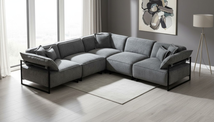 Kangasohva Soffa Olohuoneen sohvaryhmä Kulma Design Moderni sohva Kulmasohva L-muotoinen Harmaa