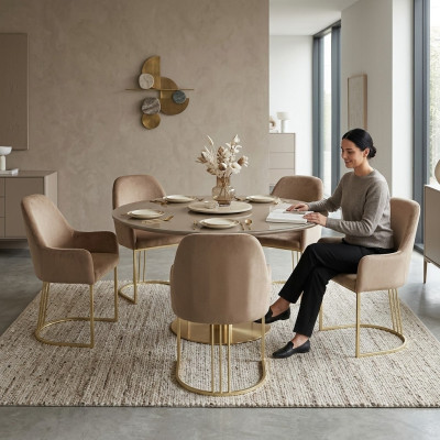 Ryhmä Sarja 6x Tuoli Design Kangas Päällystetyt Tuolit Ruokailuhuone Tekstiili