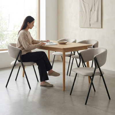 Ruokailuhuone Tekstiili Ryhmä Sarja 4x Nojatuoli Tuoli Design Kangas Päällystetty Tuoli