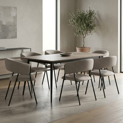Ruokailuryhmä harmaa tekstiili 4x istuin tuoli design kangas pehmustetut tuolit