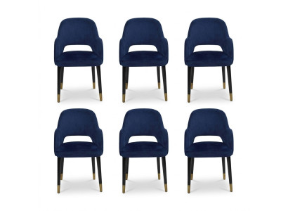 Luxus 6x tuolia Siniset keittiömöbelit Designer Modern ruokailuhuoneen tuoli Puumöbelit