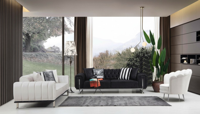 Olohuoneen kalustus 2x kolmen hengen sohva Chesterfield-sohva Design-nojatuoli Luksuskalusteet