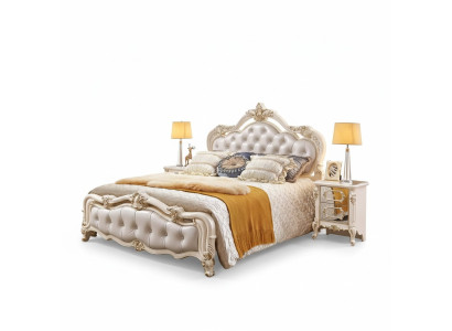 Chesterfield makuuhuoneen sets 3 osaa, sänky + 2 yöpöytää, puu, luksus