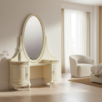 Meikkipöytä peili makuuhuone luxuskaluste beige konsoli sivupöytä pöytä
