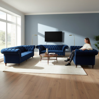 Design-huonekalut kokonaiset 3-osaiset olohuoneen sohvaset Chesterfield 4+2+1 tekstiili