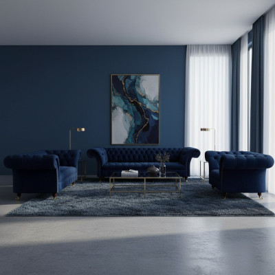 Design-huonekalut kokonaiset 3-osaiset olohuoneen sohvaset Chesterfield 4+2+1 tekstiili