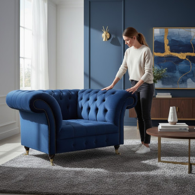 Luxus Sininen Nojatuoli Upholsteroidut Istuimet Upholsteroidut Huonekalut Olohuone Uusi Design Chesterfield