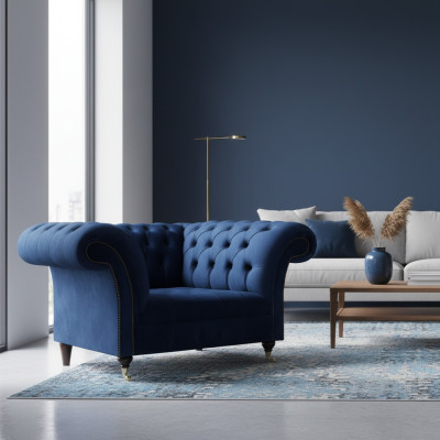 Luxus Sininen Nojatuoli Upholsteroidut Istuimet Upholsteroidut Huonekalut Olohuone Uusi Design Chesterfield