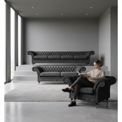 Kompletti Chesterfield-sohvasarja Sisustussohvasto Nojatuoli Olohuone 4+2+1