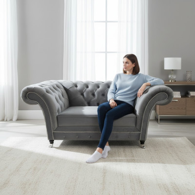 Wohnzimmer Designer Sessel Grau Chestefield Polstersessel Luxus Polstermöbel