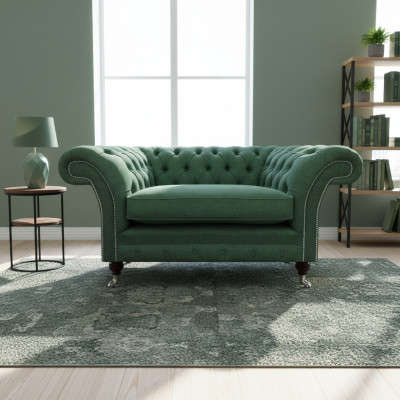 Tyylikäs Chesterfieldin vihreä nojatuoli olohuone Textile Noble Single -Streater