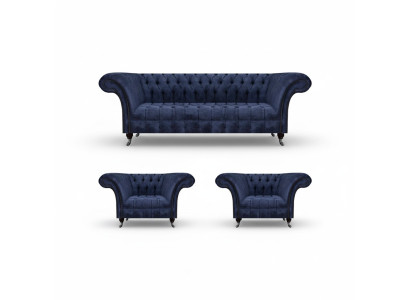 Tyylikäs Sininen Chesterfield Huonekalusarja Runsas Sohvakokonaisuus Tekstiili Setti