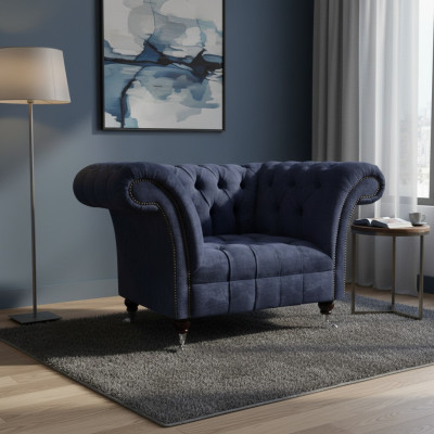 Tummansininen Chesterfield Single -Seaterin olohuoneen tekstiilien verhoilu Nojatuoli uusi