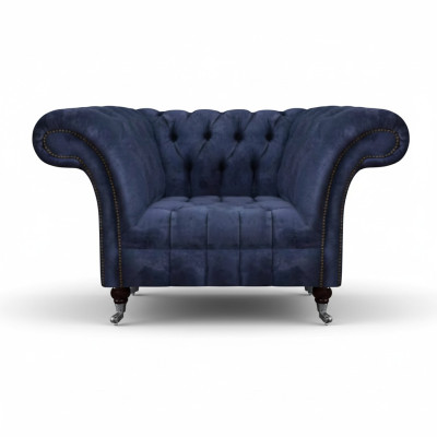 Tummansininen Chesterfield Single -Seaterin olohuoneen tekstiilien verhoilu Nojatuoli uusi