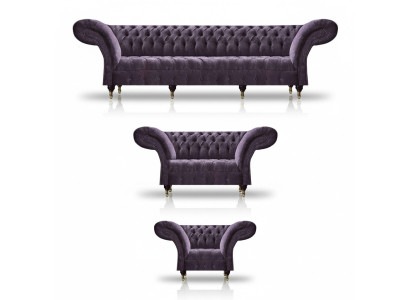Chesterfield Lila Istuinryhmä Moderni 4-Hengen Designer Kaksipaikkainen Tuoli