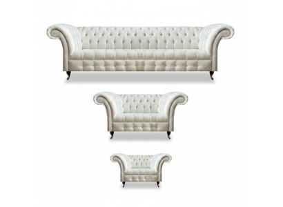 Weiße Chesterfield Textilgarnitur Designer Sitzmöbel Polster Garnitur