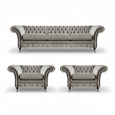 Moderni Chesterfield -istuinsarja tekstiilisohva nojatuolia verhoiltu huonekalut 3TLG
