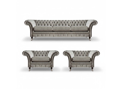 Moderni Chesterfield -istuinsarja tekstiilisohva nojatuolia verhoiltu huonekalut 3TLG