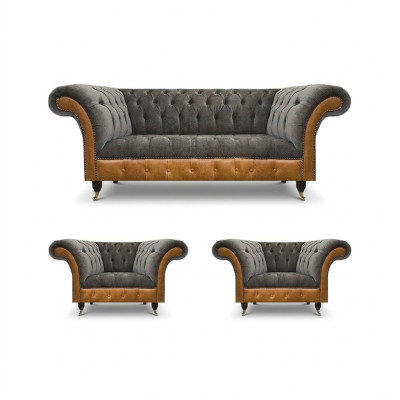 Vaaleanharmaa Chesterfield Lehn -juhlan suunnittelija 3-paikkainen sohvaverhoilut huonekalut