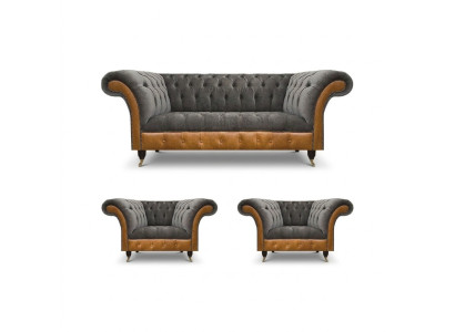 Vaaleanharmaa Chesterfield Lehn -juhlan suunnittelija 3-paikkainen sohvaverhoilut huonekalut