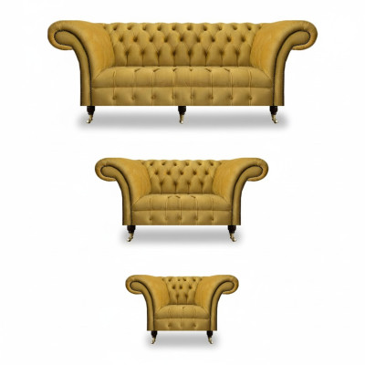 Noble Yellow Chesterfield asetti verhoilun huonekalut Textile -sohvat 3TLG -sarja