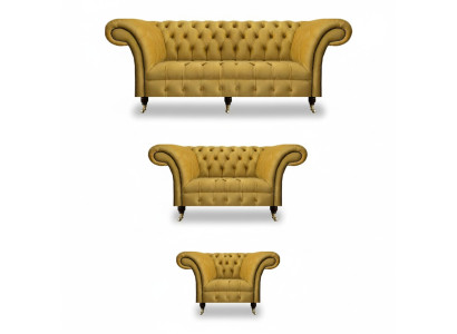 Noble Yellow Chesterfield asetti verhoilun huonekalut Textile -sohvat 3TLG -sarja