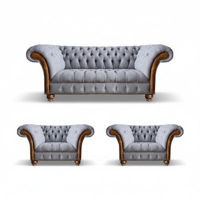 Vaaleanharmaa chesterfield ylellinen koriste olohuone 3-paikkainen sohva nojatuoli