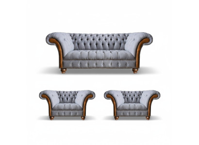 Vaaleanharmaa chesterfield ylellinen koriste olohuone 3-paikkainen sohva nojatuoli