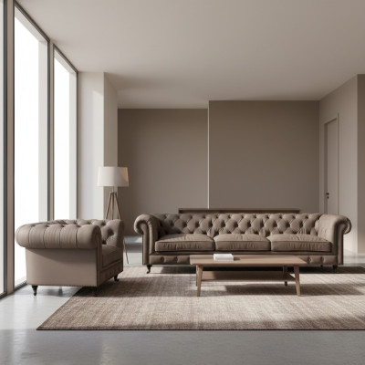 Hellgraue Chesterfield Polstermöbel Edle Textil Couchen Luxus Sessel