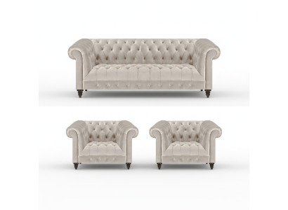 Tyylikäs Chesterfield -sohvajoukko moderni TextilCouch 2x Lehn -tuolit