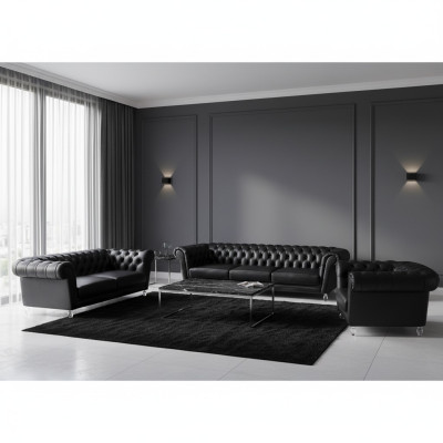 Black Chesterfield -nahkisarjan suunnittelija 4-paikkainen kaksipaikkainen nojatuoli