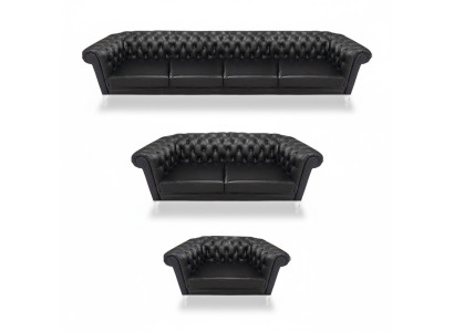 Black Chesterfield -nahkisarjan suunnittelija 4-paikkainen kaksipaikkainen nojatuoli