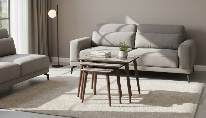 Moderni olohuone 3x sohvapöytä-sarja suorakulmainen beige sivupöytä