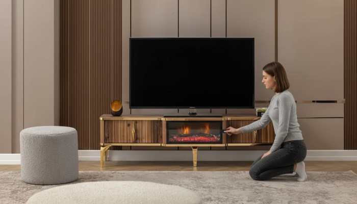 Ylellinen takka-ala TV-pöytä Olohuone Lowboard Puu ruskea Sivukaappi