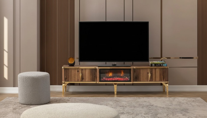 Ylellinen takka-ala TV-pöytä Olohuone Lowboard Puu ruskea Sivukaappi