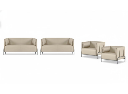 Työhuone-setti 4-osainen Beige 2x 2-istuttava 2x tuoli Yhdistelemätön Olohuone
