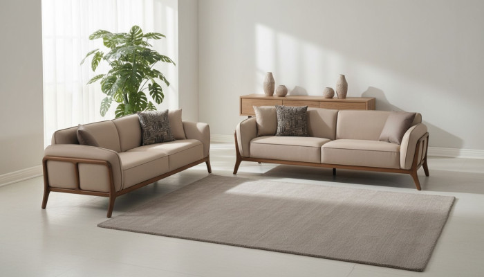 Tyylikäs beige kolmen tyyppinen koriste olohuoneen verhoiltu sohva istuinkalusteet