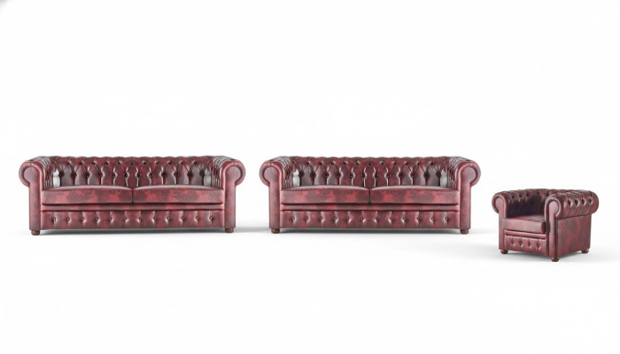 Klassinen nahka-sohva sohva 3-paikkainen sohva-sofagarnitur nojatuoli Chesterfield set 3tlg.