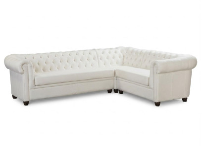 Weißes klassisches Ecksofa in L-Form Ledersofa Chesterfield Wohnzimmer