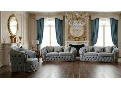 Zeitlose Chesterfield Sofagarnitur Polstersofas 3-Sitzer Sessel