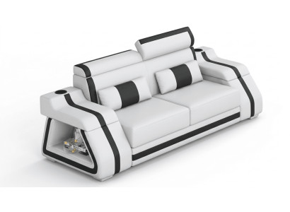 2-Sitzer Ledersofa Modern Weiß Schwarz Elegant LED Ablage Komfort *