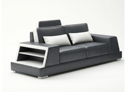 2-Sitzer Ledersofa Modern Schwarz Weiß Elegant LED Ablage Komfort *