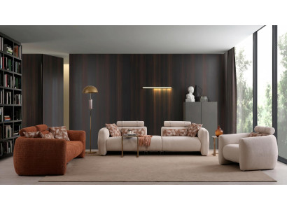Wohnzimmer Set 3 Sitzer Sofa Sessel Modern Beige Kontrastreich