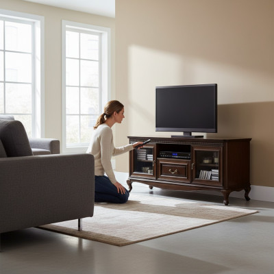 Tyylikäs multimediateline televisiolle ja medialaitteille modernin, minimalistisen estetiikan tyyliin.