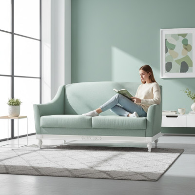 Chippendale-sohva 2-istuttava maalaistyyli kangassohva puusta valmistetulla designer-sarjalla FL-2Siz