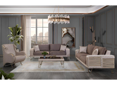Tyylikäs beige kolmen hengen sohva modernilla muotoilulla