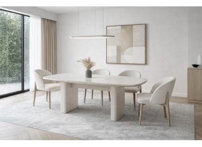 Beige ylellinen sänky modernilla pehmustetulla päädyllä