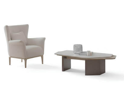Wohnzimmer-Set Sessel Couchtisch Weiß Farbe Moderner Stil Holzplatte