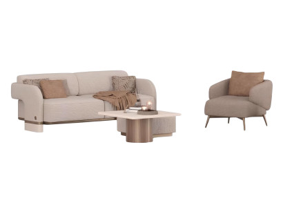 Wohnzimmer Set Moderner Stil Beige Holzrahmen Minimalistisches Design