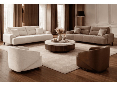 2x 3 Sitzer Sofa 2x Sessel Wohnzimmer Stil modern Farbe weiß braun neu